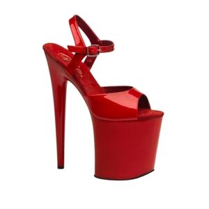 Pleaser Flamingo-809 Platform Ankle Strap Peep Toe Stilleto Heels in Red Size 5